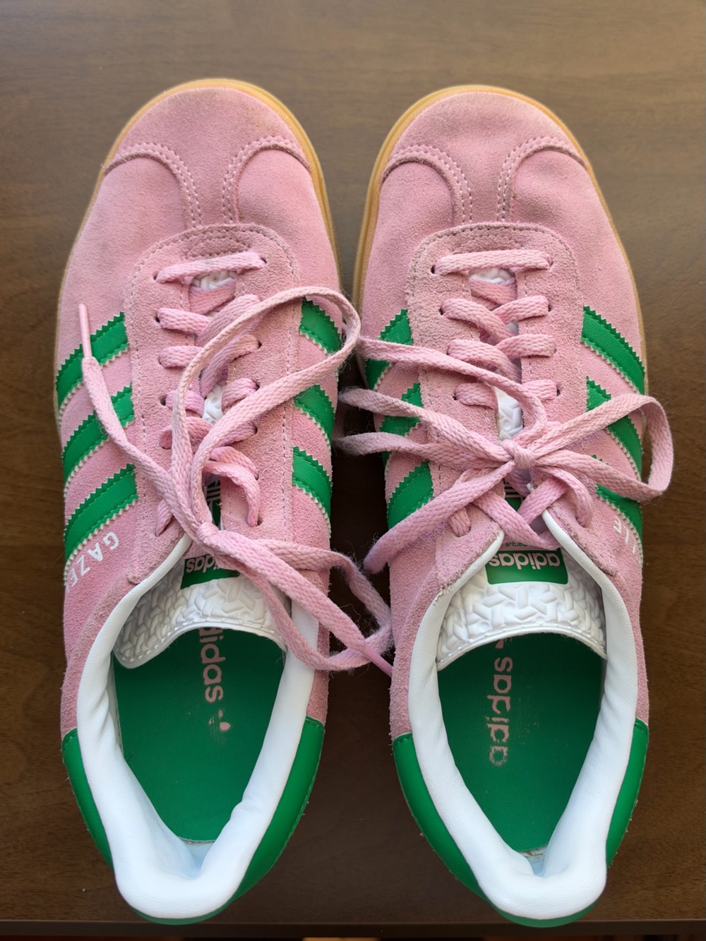 adidas Pink Suede Sneakers with Green Stripes - Women